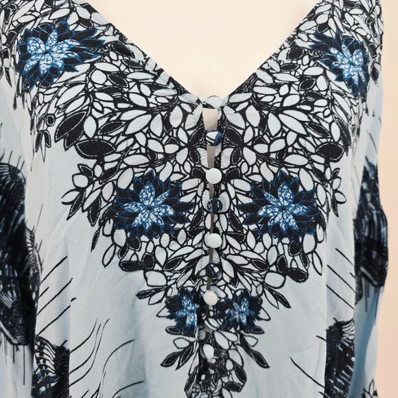 Free People Birds of a Feather Oversized Boho Top Blue L - Picture 3 of 7